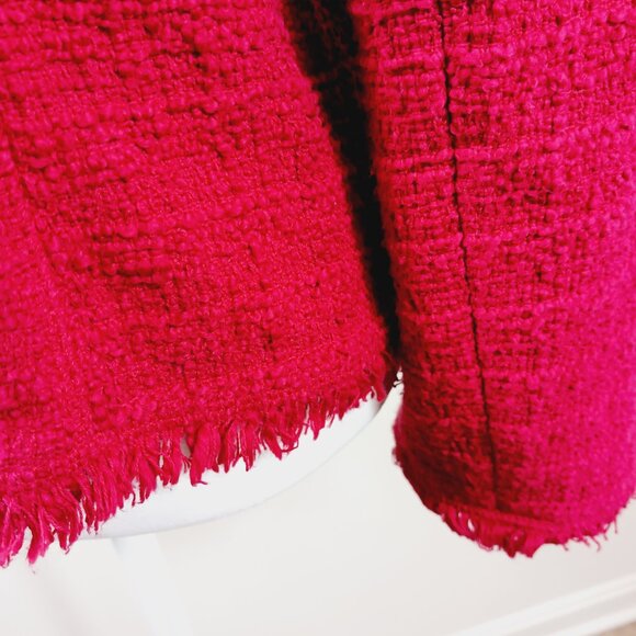 Chico's Red Jacket, Size 1, Double Breasted, 100% Cotton with Cotton Fringe - Picture 8 of 16